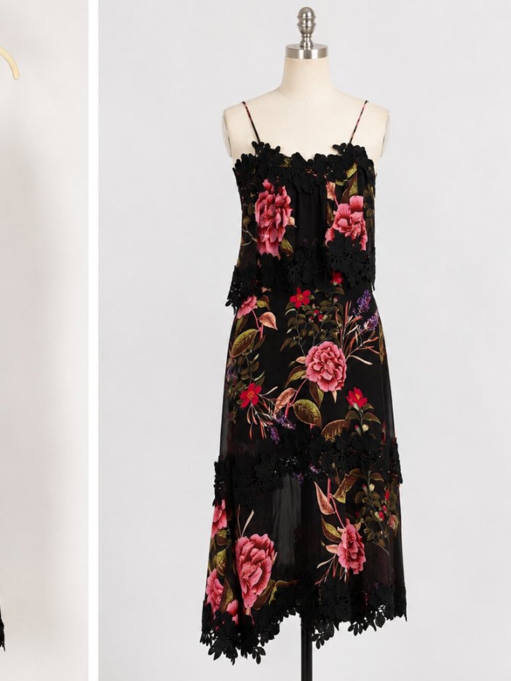 NICHOLAS - Black Floral Lace Midi Dress Spaghetti Strap - Size 0